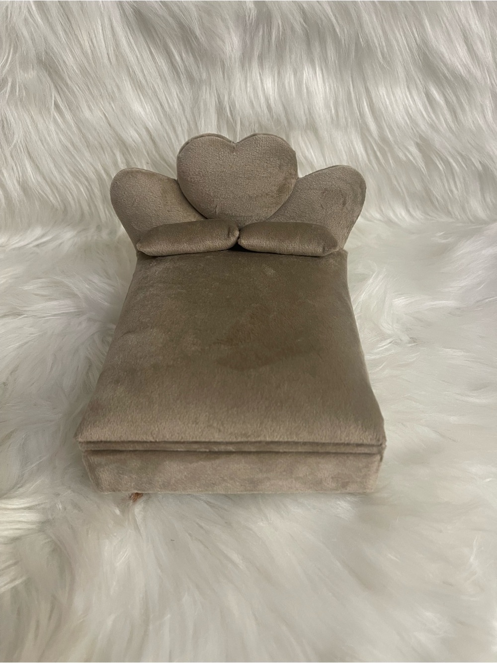 Plush Heart jewelry box Decorative Mini jewelry box - Taupe